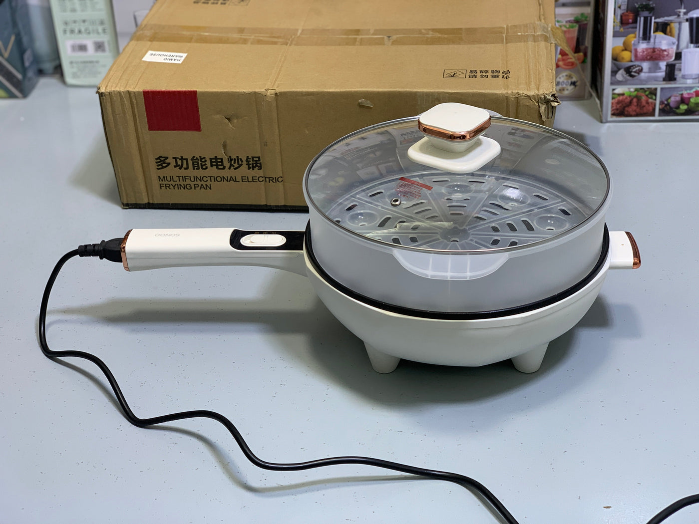 Multifunctional Electric Frying Pan and Steamer with Silicone Spoon