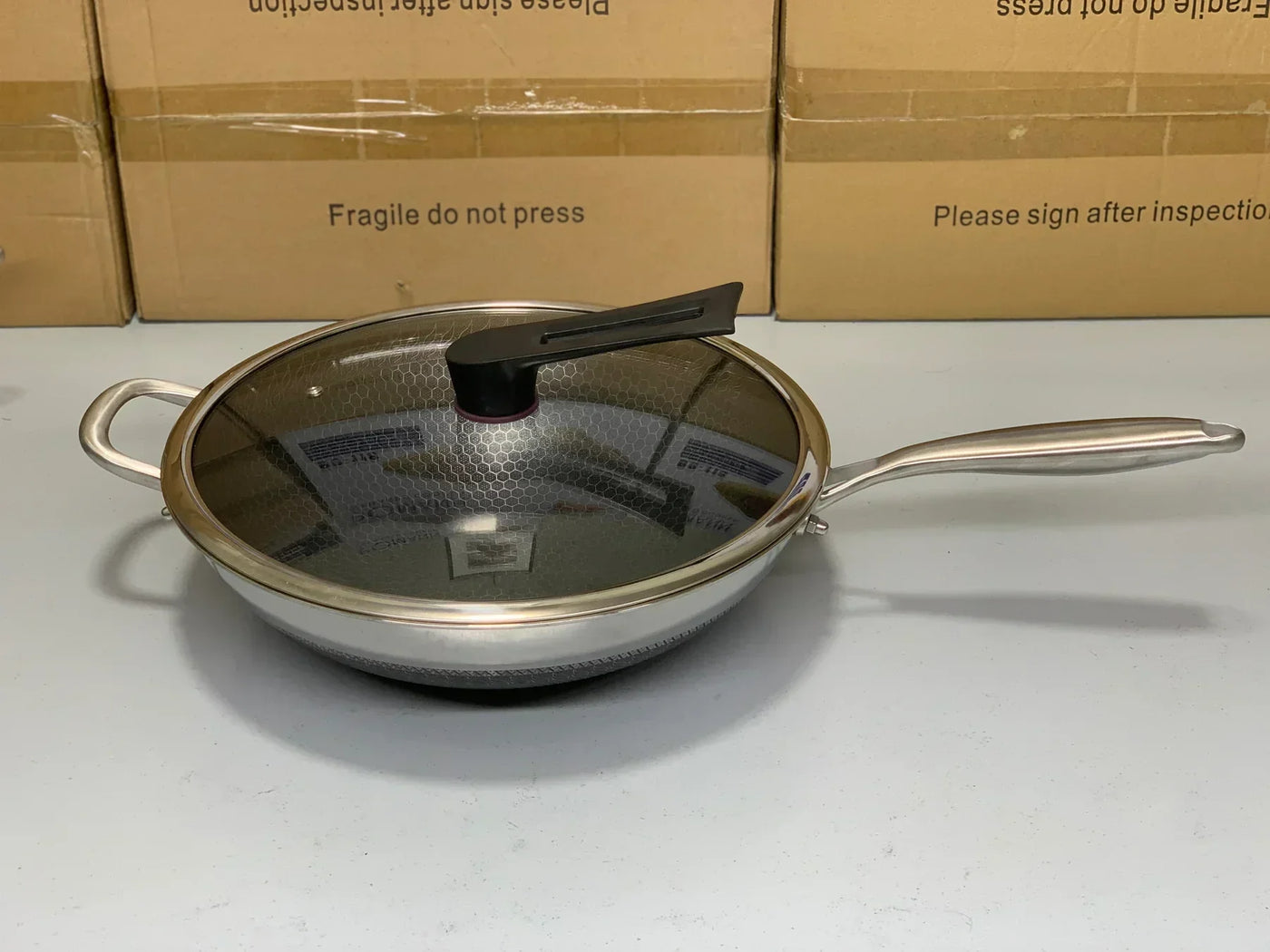 Laser  Coated Deep Frying Pan Non Stick and HoneyComb Pattern