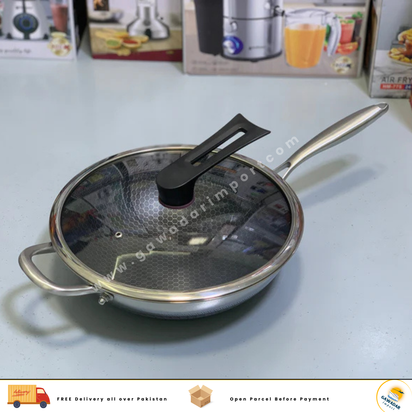 Laser  Coated Deep Frying Pan Non Stick and HoneyComb Pattern