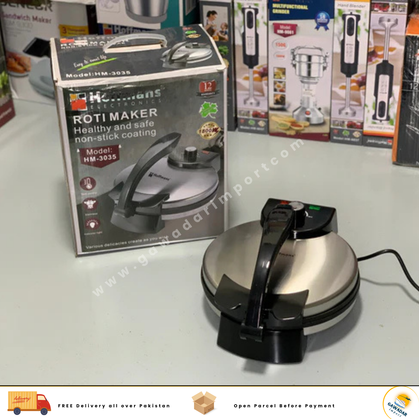 Hoffmans Roti and Pizza Maker 10 Inches Non Stick Coating 1800w