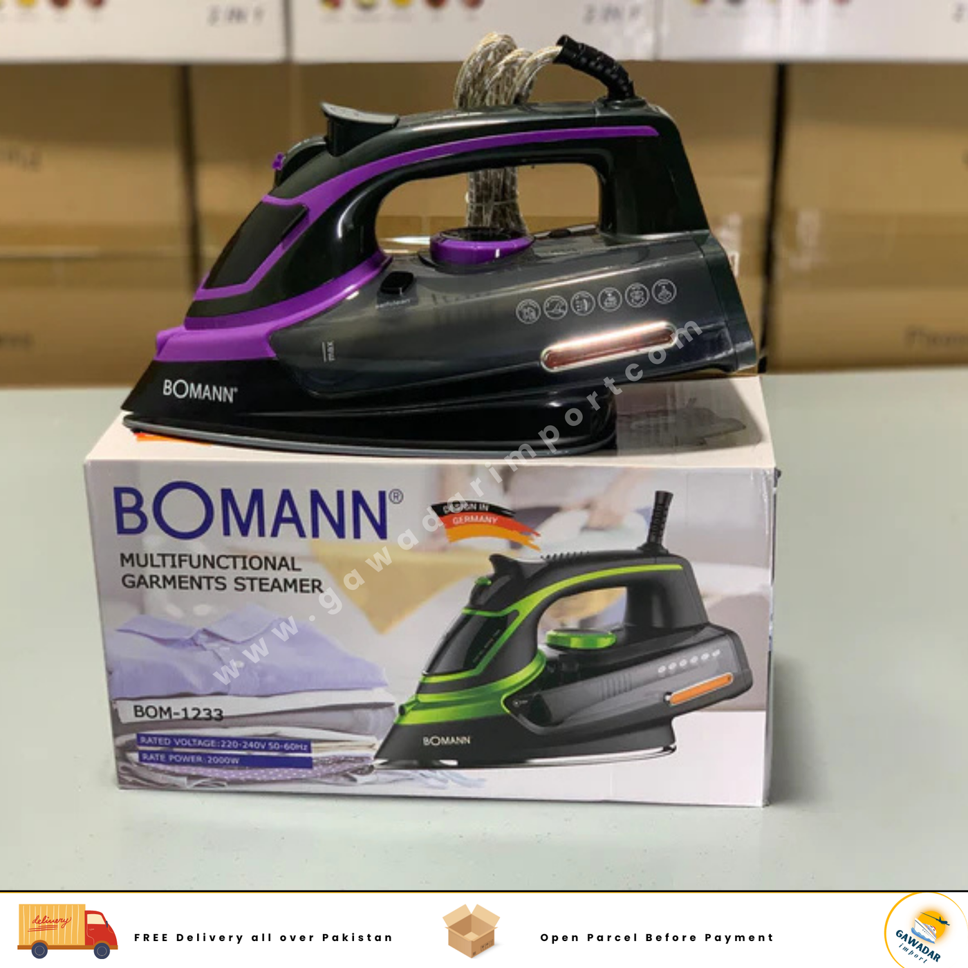 German Bomann Brand Powerful Steam iron with 1 Year Warranty Model BOM-1233